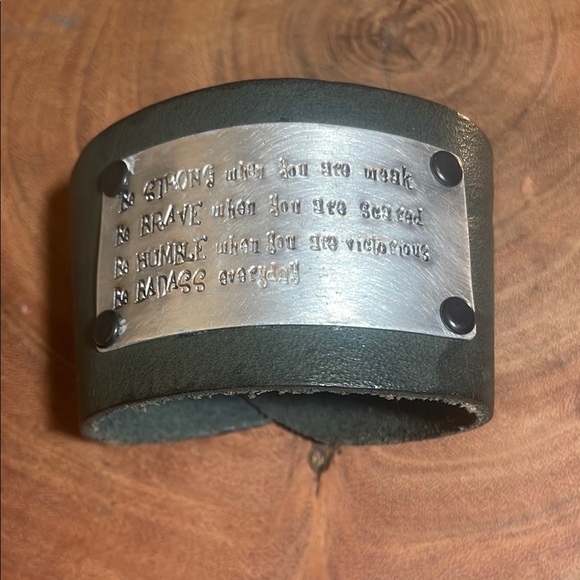 Jewelry - Leather & Silver Cuff “BADASS” Bracelet